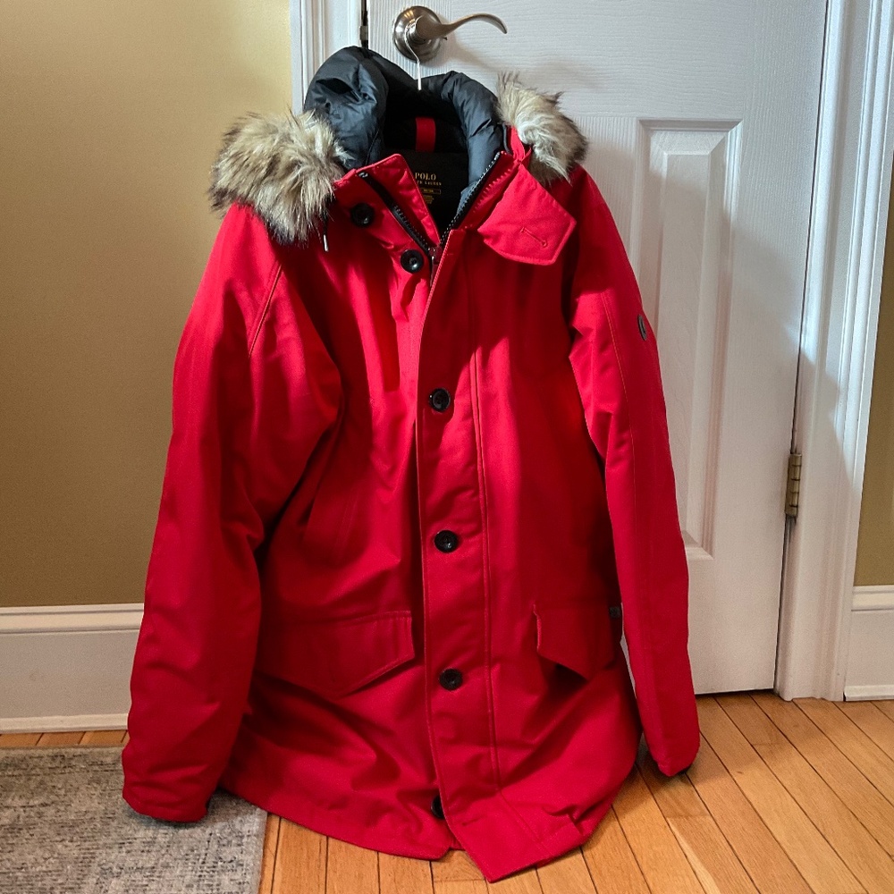 Ralph Lauren Polo Faux-Fur-Trim Down Hooded Coat-L